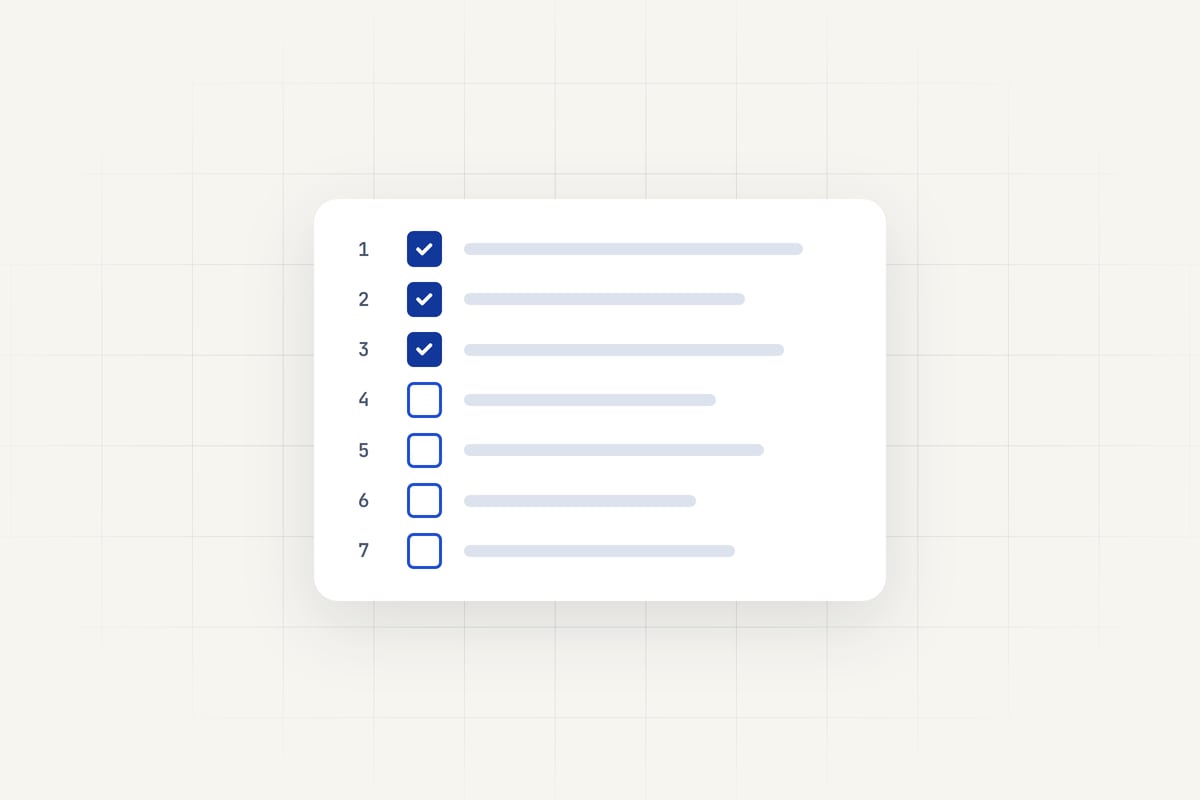 Grafik: Checkliste mit sieben Schritten, die ersten drei abgehakt