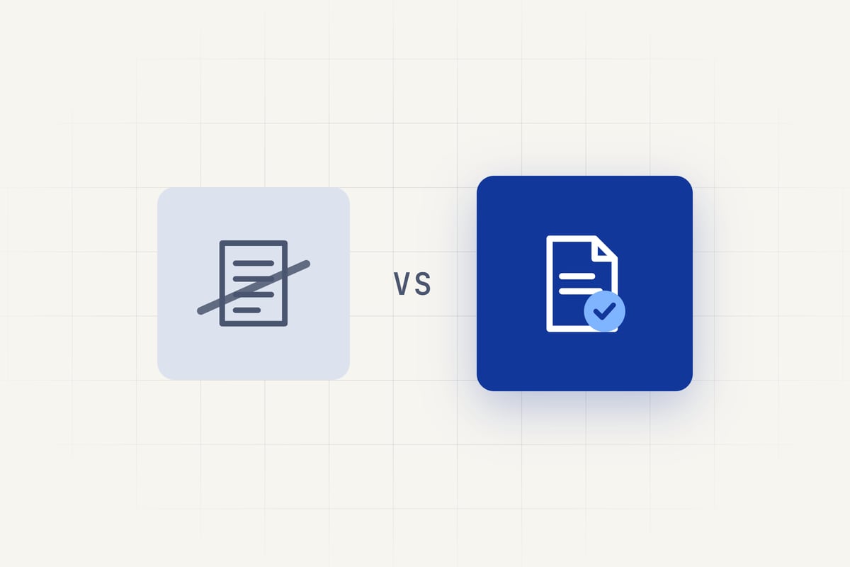 Grafik: durchgestrichene Teilnahmeliste gegenüber einem datierten Beleg mit Siegel